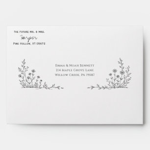 Minimalist Black and White Wildflowers Line Art   Envelope