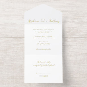 Minimalist Black and White With a Heart Wedding  All In One Invitation