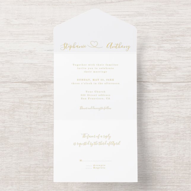 Minimalist Black and White With a Heart Wedding  All In One Invitation (Inside)