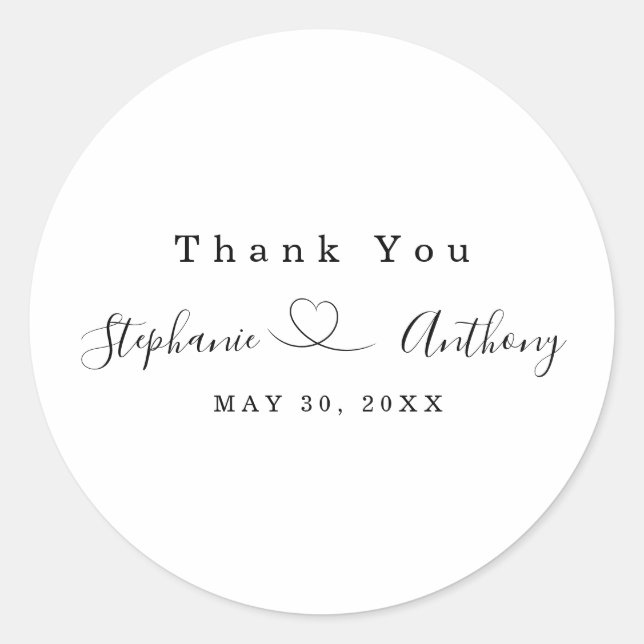 Minimalist Black and White With a Heart Wedding   Classic Round Sticker (Front)