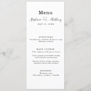 Minimalist Black and White With a Heart Wedding   Menu