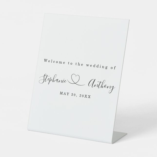 Minimalist Black and White With a Heart Wedding   Pedestal Sign (Front)