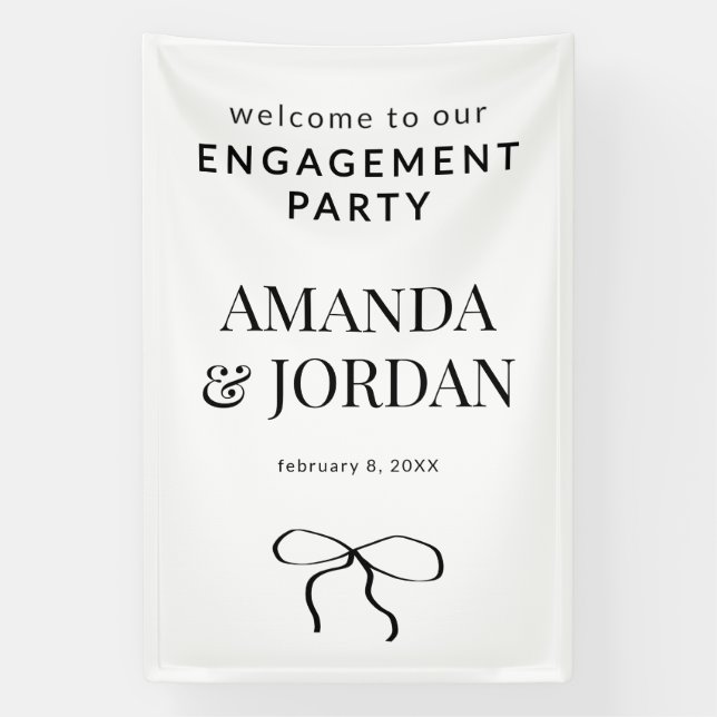 Minimalist Black and White with Ribbon Engagement Banner (Vertical)