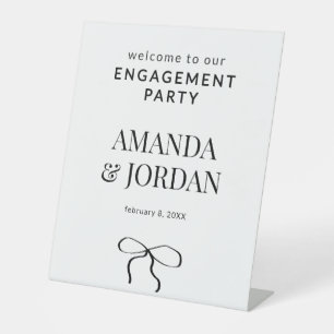 Minimalist Black and White with Ribbon Engagement Pedestal Sign