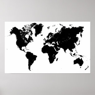 Minimalist Black and White World Map Poster
