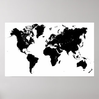Minimalist Black and White World Map Poster