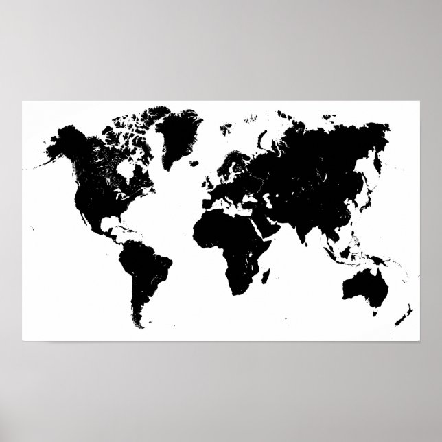 Minimalist Black and White World Map Poster (Front)