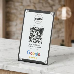 Minimalist Black Art Deco Google Review QR Code Pedestal Sign