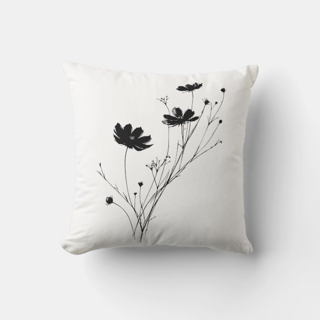 Minimalist Black Artistic Wildflower Throw Pillow (Front)