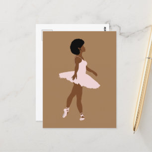 Minimalist black ballerina afro hair illustration postcard