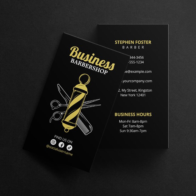 Minimalist Black Barbershop Hairstylist Salon Business Card (Creator Uploaded)