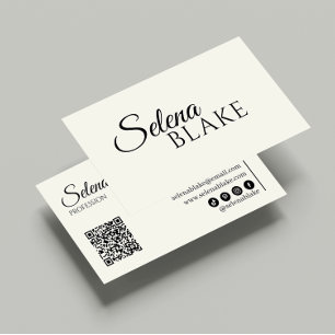 Minimalist Black & Beige Modern QR Code Business Card