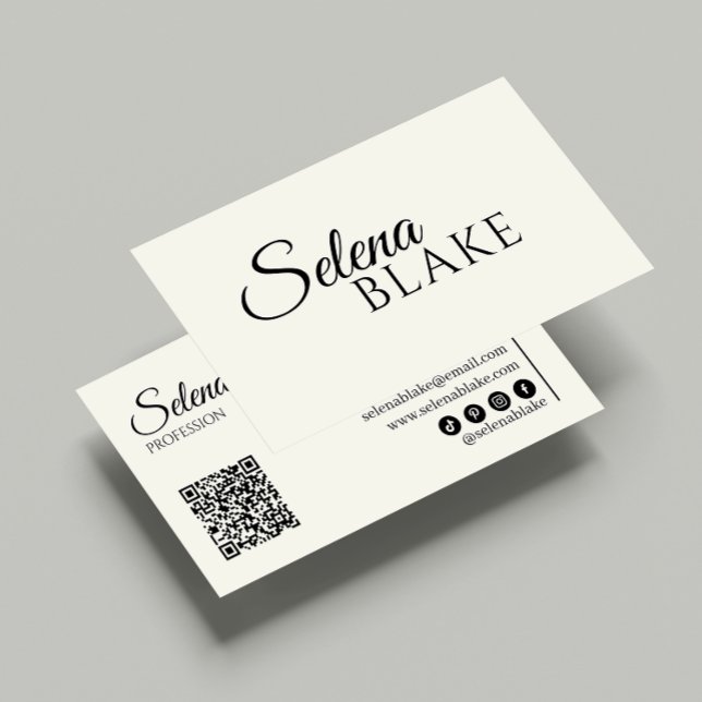 Minimalist Black & Beige | Modern QR Code  Business Card (Creator Uploaded)