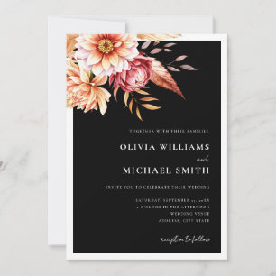 Minimalist Black Boho Floral Wedding Invitation