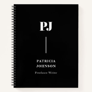 Minimalist Black Bold Type Monogram White Notebook