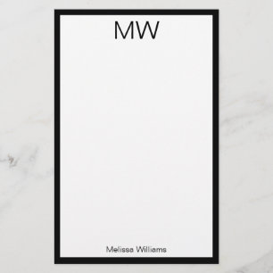 Minimalist Black Border Monogrammed Personal Stationery