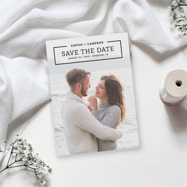 Minimalist Black Border Photo Save the Date Card (Creator Uploaded)