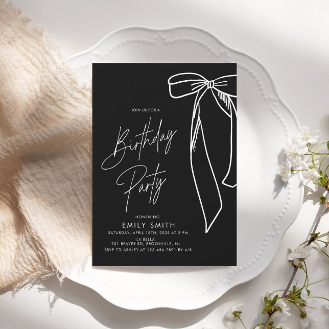 Minimalist Black Bow Birthday Invitation (Creator Uploaded)