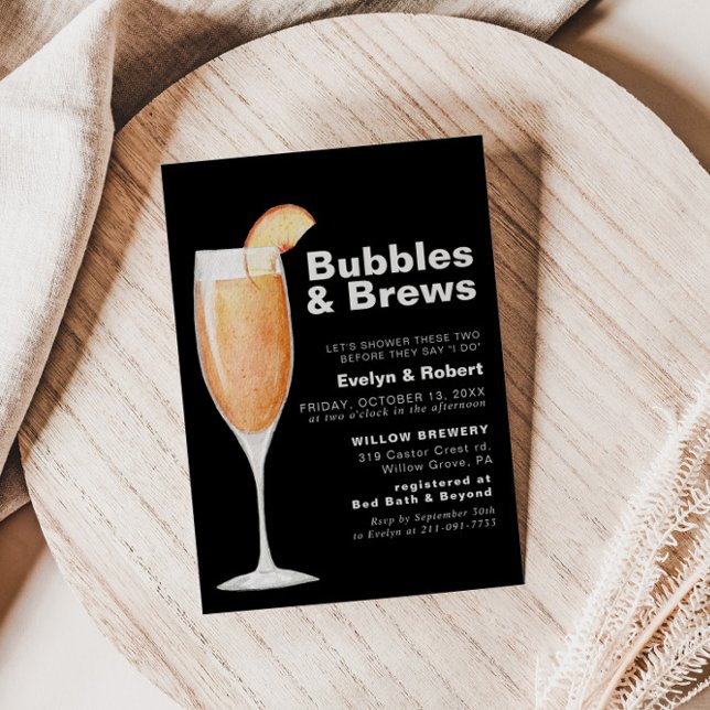 Minimalist Black Bubbles & Brews Bridal shower  Invitation (Creator Uploaded)
