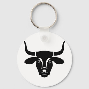 Minimalist Black Bull Head Ox Silhouette Key Ring