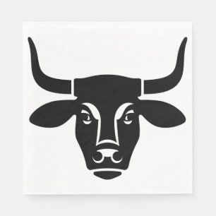 Minimalist Black Bull Head Ox Silhouette Napkin