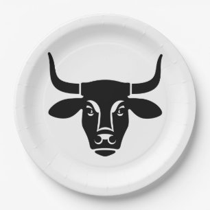 Minimalist Black Bull Head Ox Silhouette Paper Plate