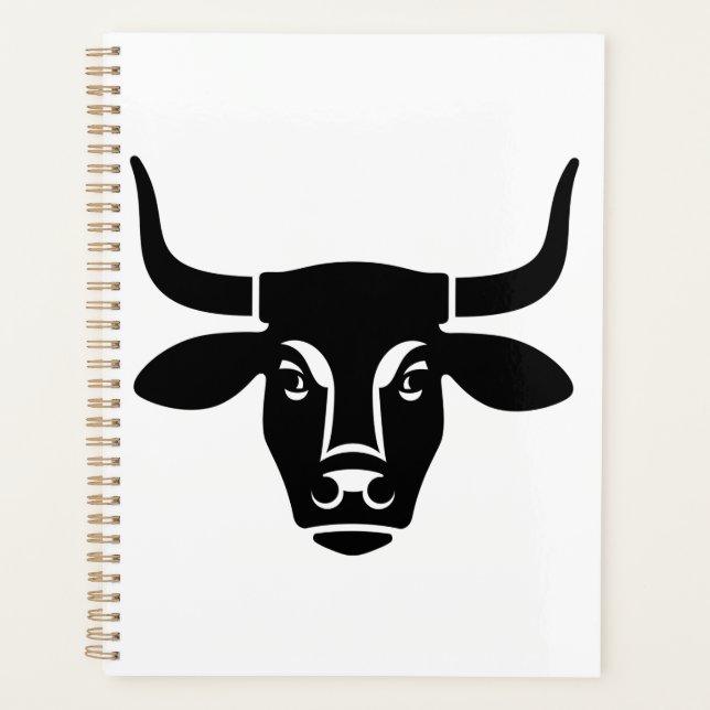 Minimalist Black Bull Head Ox Silhouette Planner (Front)