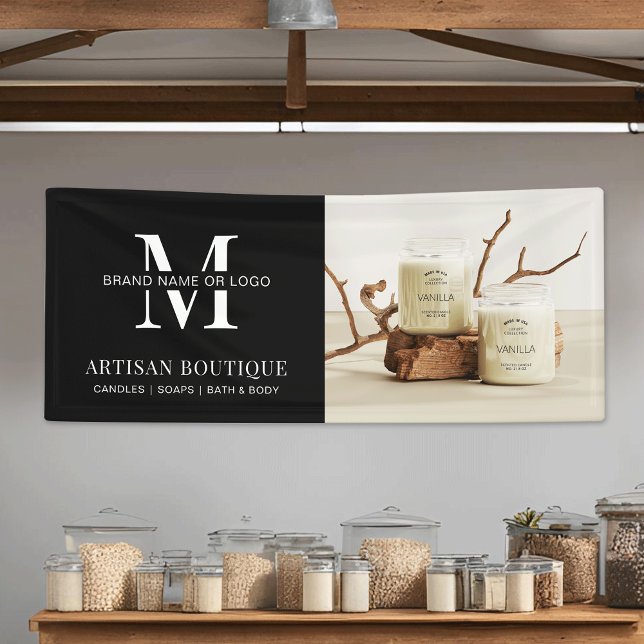 Minimalist Black Business Logo Promotional Photo Banner (Black outdoor / indoor business photo banner for craft market or shop *Ai generated background image)