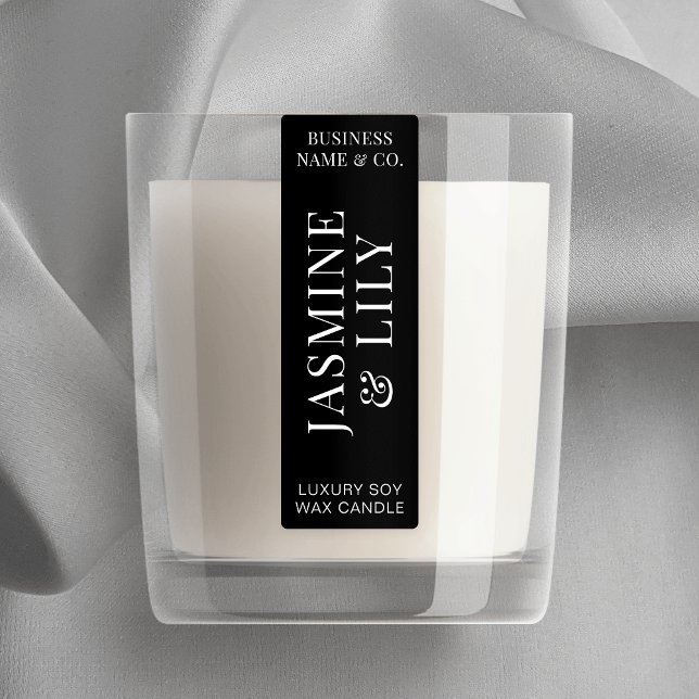 Minimalist Black Candle Jar Thin Vertical Label (Black and white thin product jar labels )