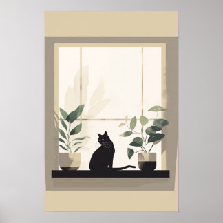 Minimalist Black Cat Aesthetic Neutral Poster