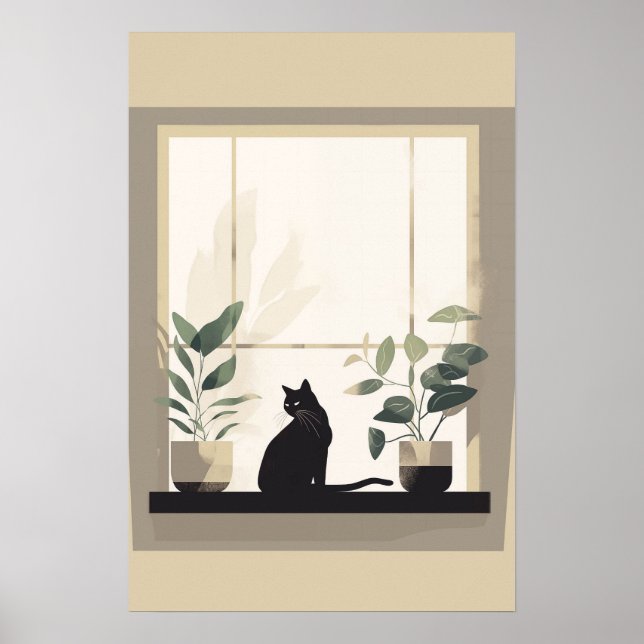 Minimalist Black Cat Aesthetic Neutral Poster (Front)