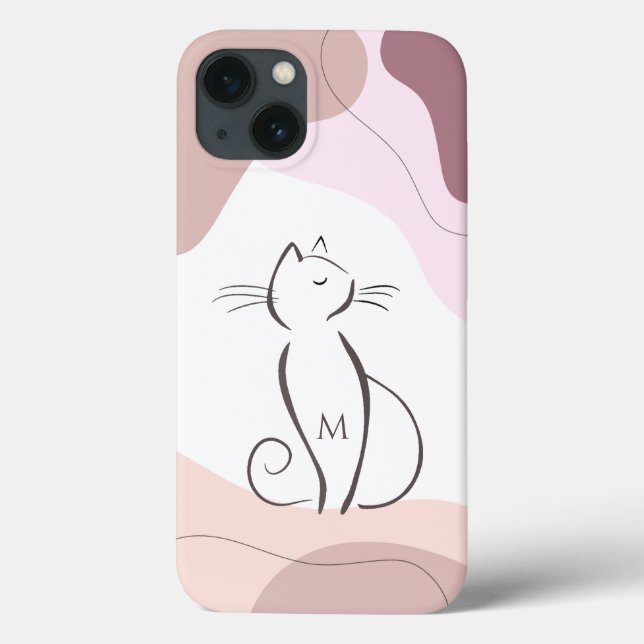 Minimalist Black Cat Boho Organic Shapes Monogram Case-Mate iPhone Case (Back)