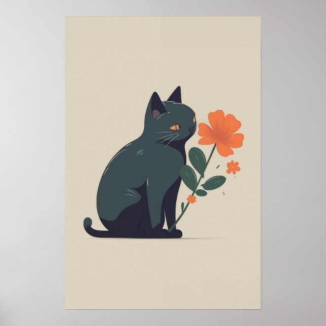 Minimalist Black Cat Flower  Poster (Front)