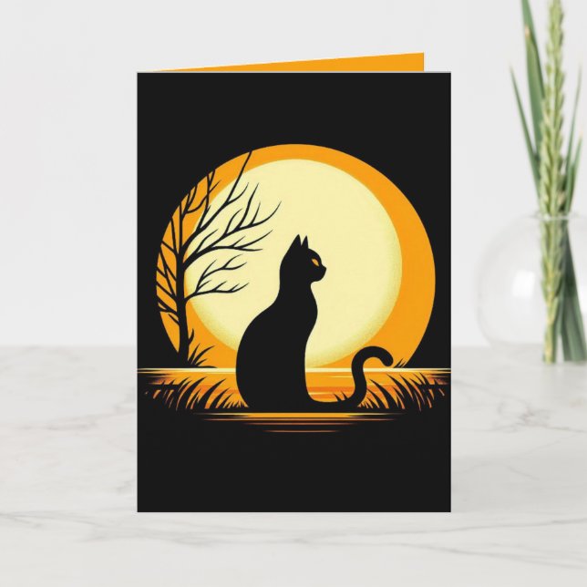 Minimalist Black Cat Halloween Invitation (Front)