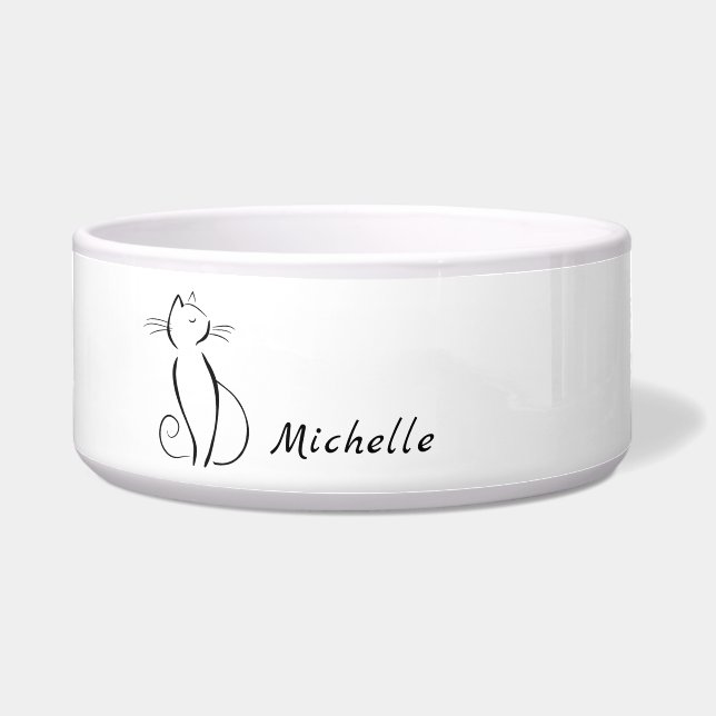 Minimalist Black Cat On White Add Name (Front)