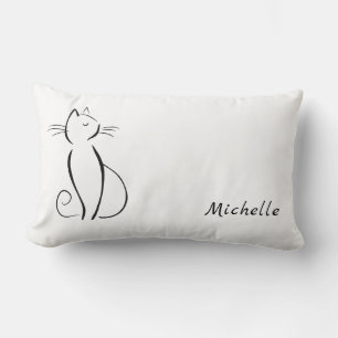 Minimalist black cat on white add name lumbar cushion
