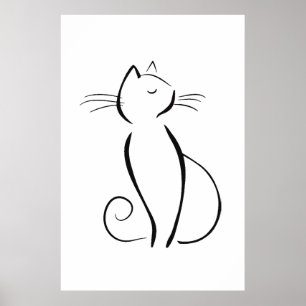 Minimalist Black Cat On White Poster