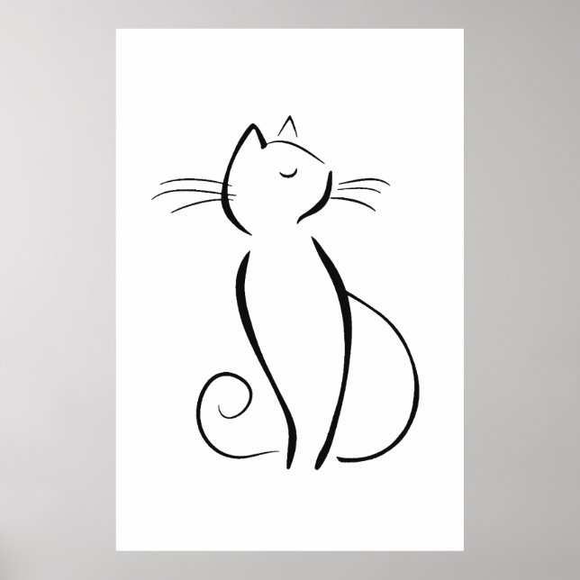 Minimalist Black Cat On White Poster (Front)