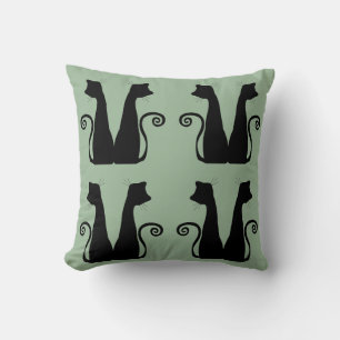 Minimalist Black Cat Pattern Sage Green Throw Pill Cushion
