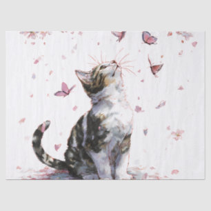 Minimalist Black Cat - Pink Blossoms & Gold Eye Tissue Paper