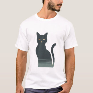 Minimalist Black Cat Retro Aesthetic Design T-Shirt