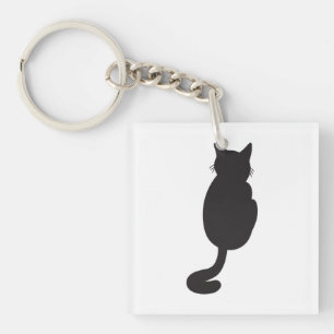 Minimalist Black Cat Silhouette  Key Ring