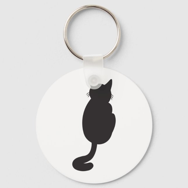 Minimalist Black Cat Silhouette  Key Ring (Front)