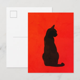 Minimalist Black Cat Silhouette Modern Red Art Postcard