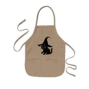 Minimalist Black Cat with Witch Hat Design on Kids Apron
