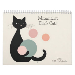 Minimalist Black Cats 2026 Calendar 12 Months