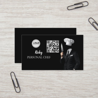 Minimalist Black Chef Uniform Photo QR Code Business Card