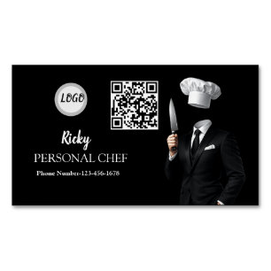 Minimalist Black Chef Uniform Photo QR Code Magnetic Business Card