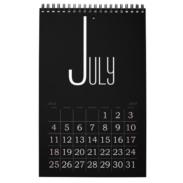 Minimalist Black colour Calendar (Jul 2027)