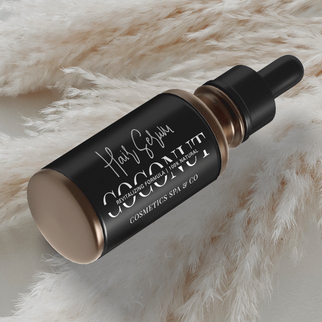 Minimalist Black Cosmetic Dropper Bottle Product (Modern black cosmetic dropper bottle label, fully editable design great for any type of product)